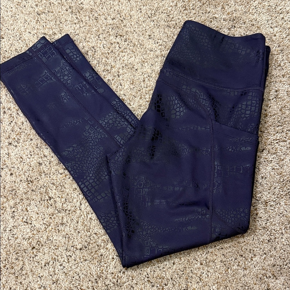 High-Waist Purple Snake-Print Leggings with pockets EUC